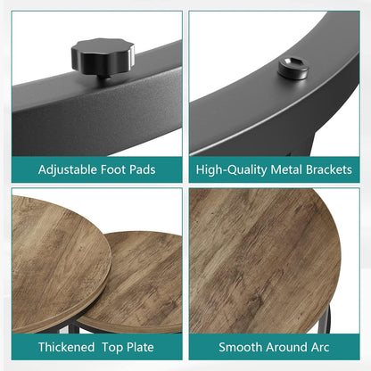 Smuxee Nesting Coffee Table Set of 2, 23.6" Round Coffee Table Wood Grain Top with Adjustable