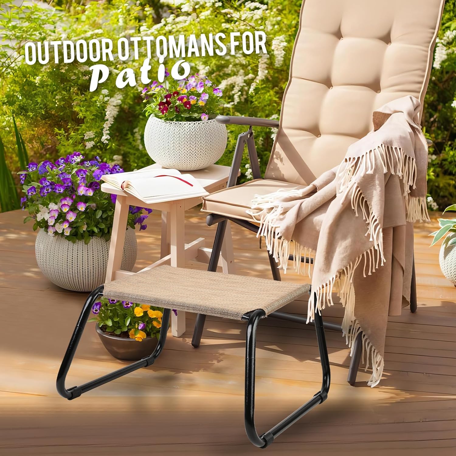 Outdoor Footstools for Patio,Backyard Patio Furniture Metal Frame Small Seat All Weather Footrest