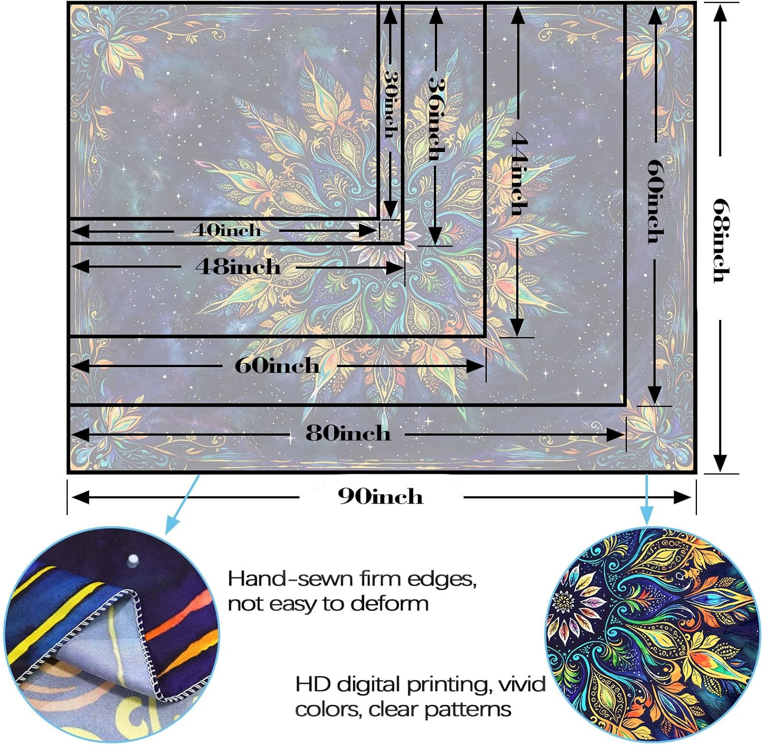 Fowocu Boho Floral Mandala Tapestry for Bedroom Aesthetic Blue Bohemian Colorful Flower Wall