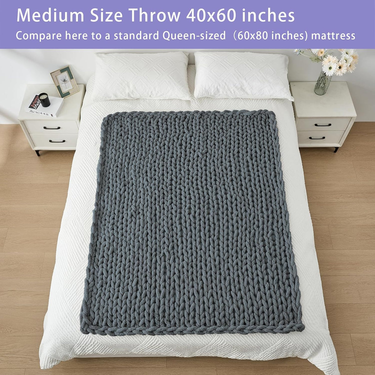 Bigacogo Chunky Knit Throw Blanket for Couch, 40x60 inches, 100% Hand Knitted with Thick Jumbo
