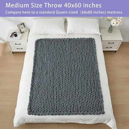 Bigacogo Chunky Knit Throw Blanket for Couch, 40x60 inches, 100% Hand Knitted with Thick Jumbo