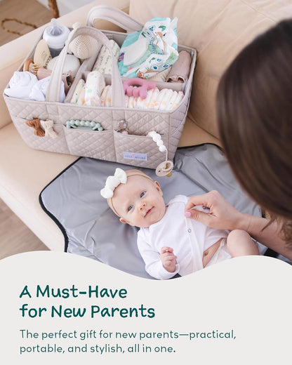 Lily Miles Baby Diaper Caddy Organizer, Quilted Nursery Storage Organizer for Newborn Essentials