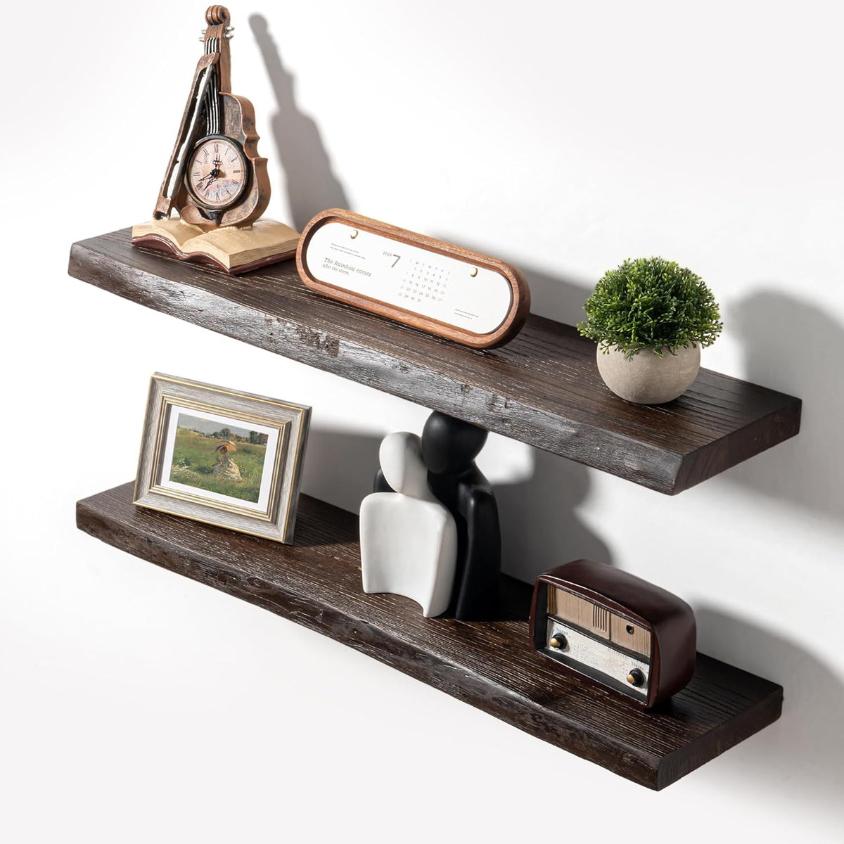 Axeman 36 inch Floating Shelves for Wall - 8'' D Live Edge Rustic Solid Elm Wood Floating Shelves