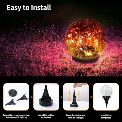 Solar Globe Lights Outdoor Waterproof - Cracked Glass Ball Lights for Garden, Patio, Yard, Lawn and