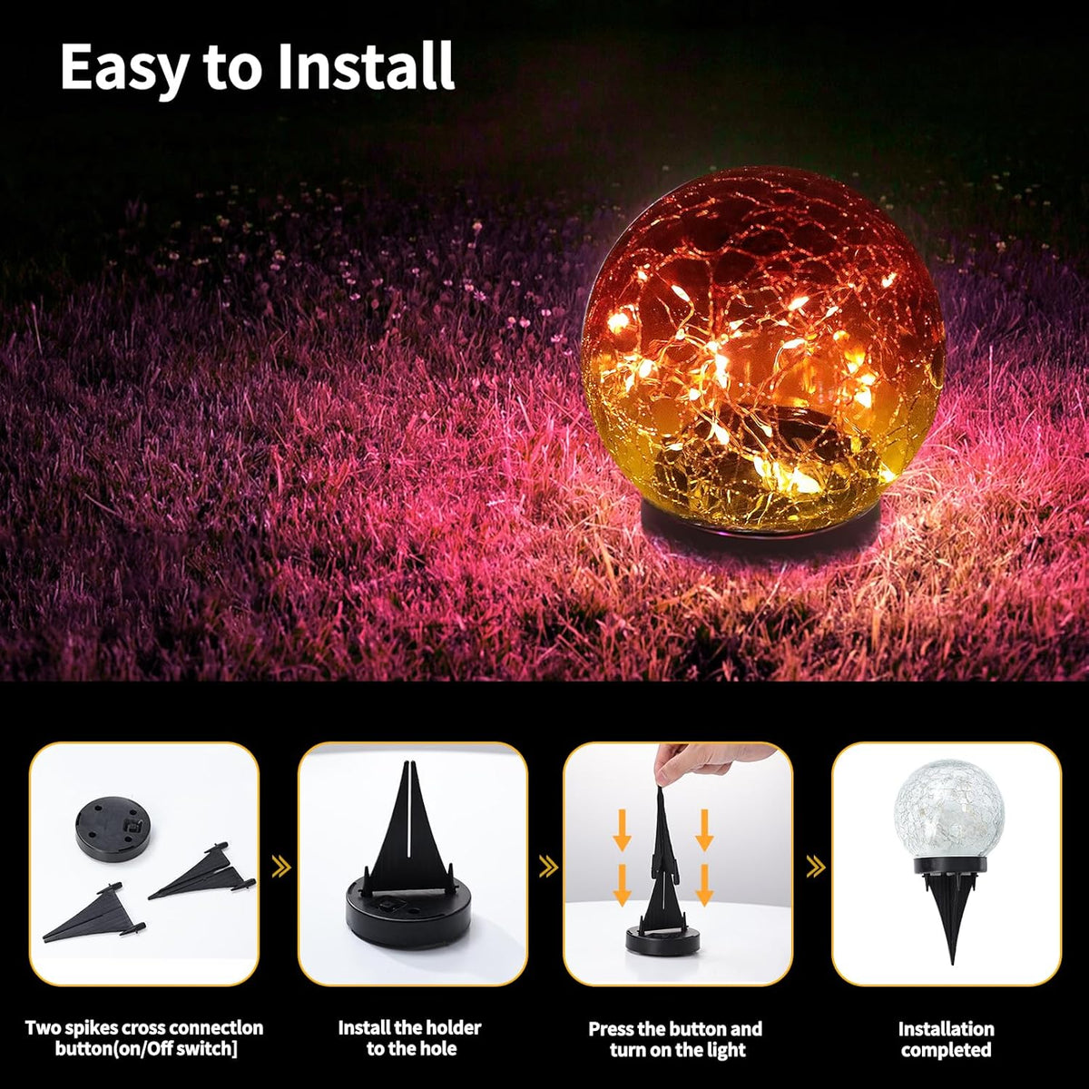 Solar Globe Lights Outdoor Waterproof-Solar Balls for Garden-Cracked Glass Ball Lights