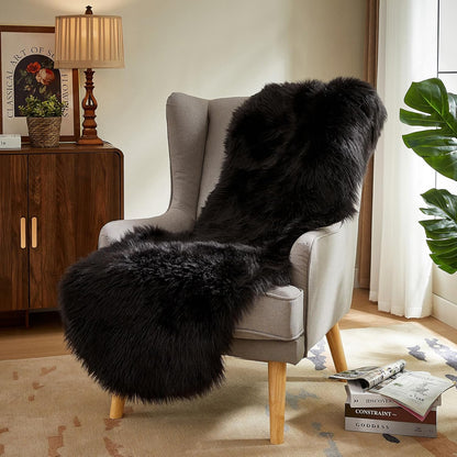 AMTOVO Faux Sheepskin Rug, Black Ultra Soft Fluffy Shag Area Rug, 2 x 6 ft Faux Fur Rug for Bedroom