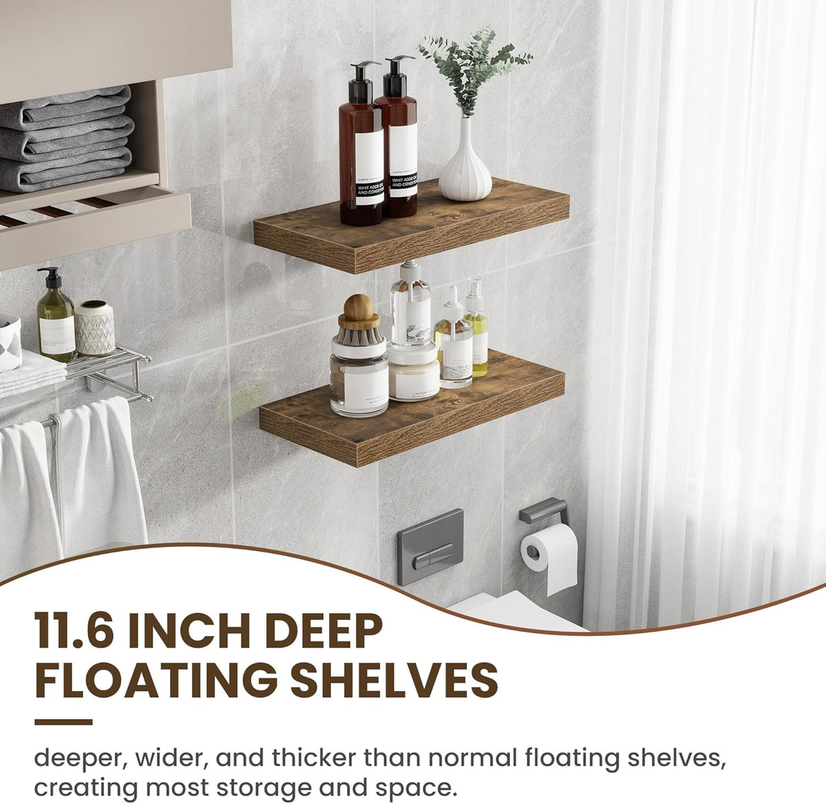 24 Inch Floating Shelves, 12 Inch Deep Floating Shelves for Wall, Floating Shelf with Invisible