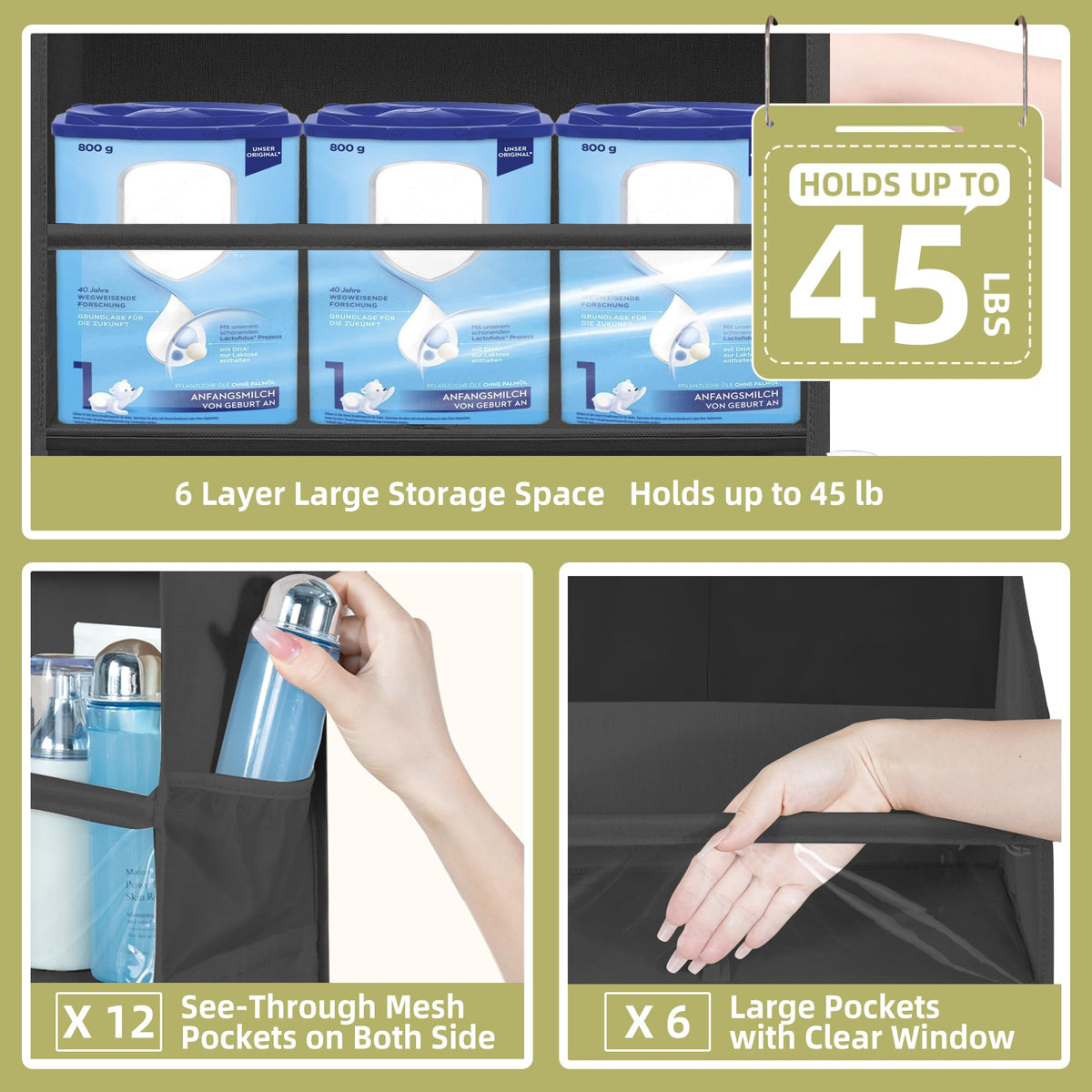 STORAGEIDEAS Over Door Organizer with 6 Extra Large Pockets 12 Side Pockets, 2-Pack Sturdy Closet