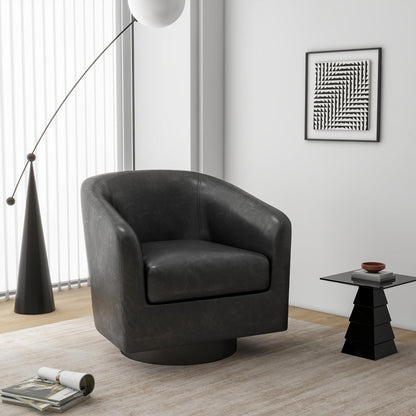 Swivel Barrel Accent Chair, Modern Round Faux Leather Arm Chair for Living Room, Bedroom, Comfy