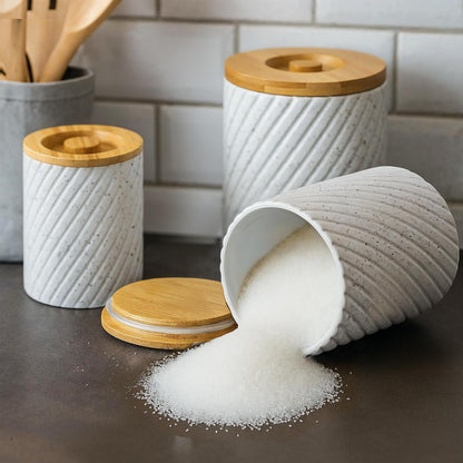 Ceramic Canister Set for Kitchen Countertop & Pantry – 3 Airtight Food Storage Containers for