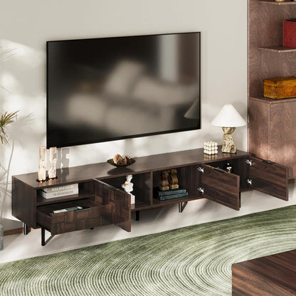 Modern TV Stand for TVs up to 85", Mid-Century Media Console with Checkered Cabinet Doors, Storage