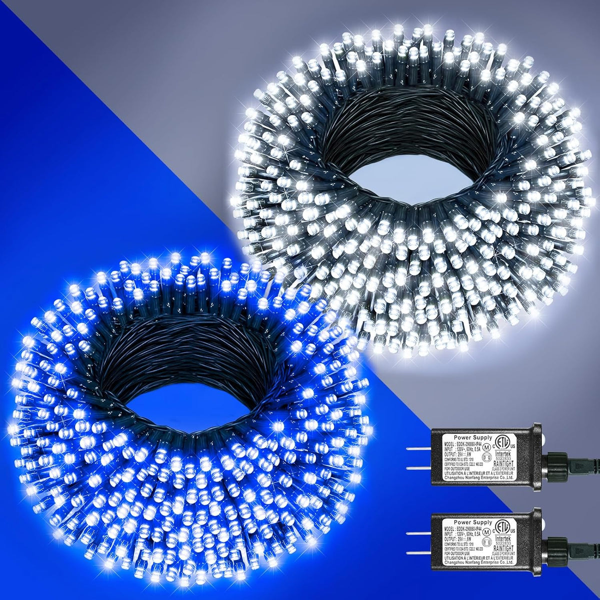 2 Pack Christmas Lights Outdoor, Total 200FT 600LED Christmas String Lights with 8 Modes