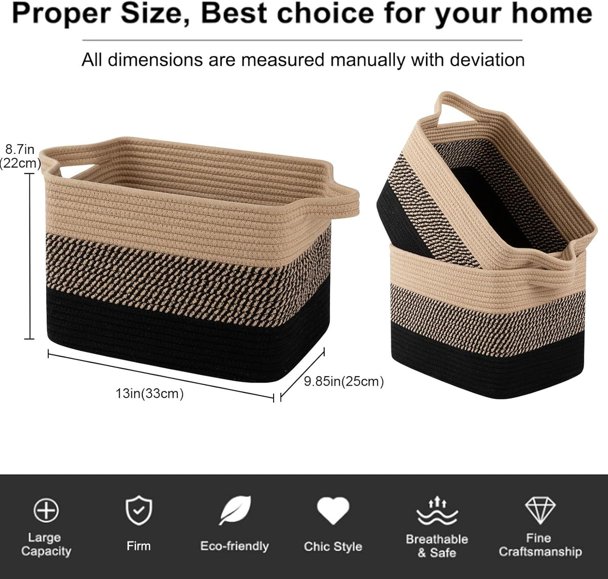 OIAHOMY Storage Basket, Woven Baskets for Storage, Cotton Rope Basket for toys,Towel Baskets for