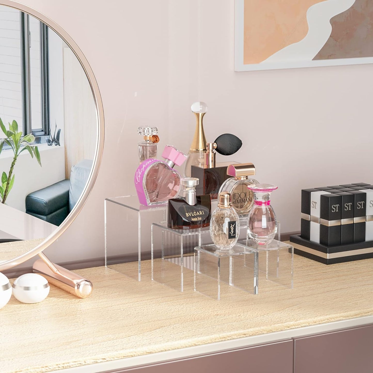 Square Acrylic Shelf Risers 3pcs, Acrylic Dessert Table Display Set, Clear Acrylic Showcase
