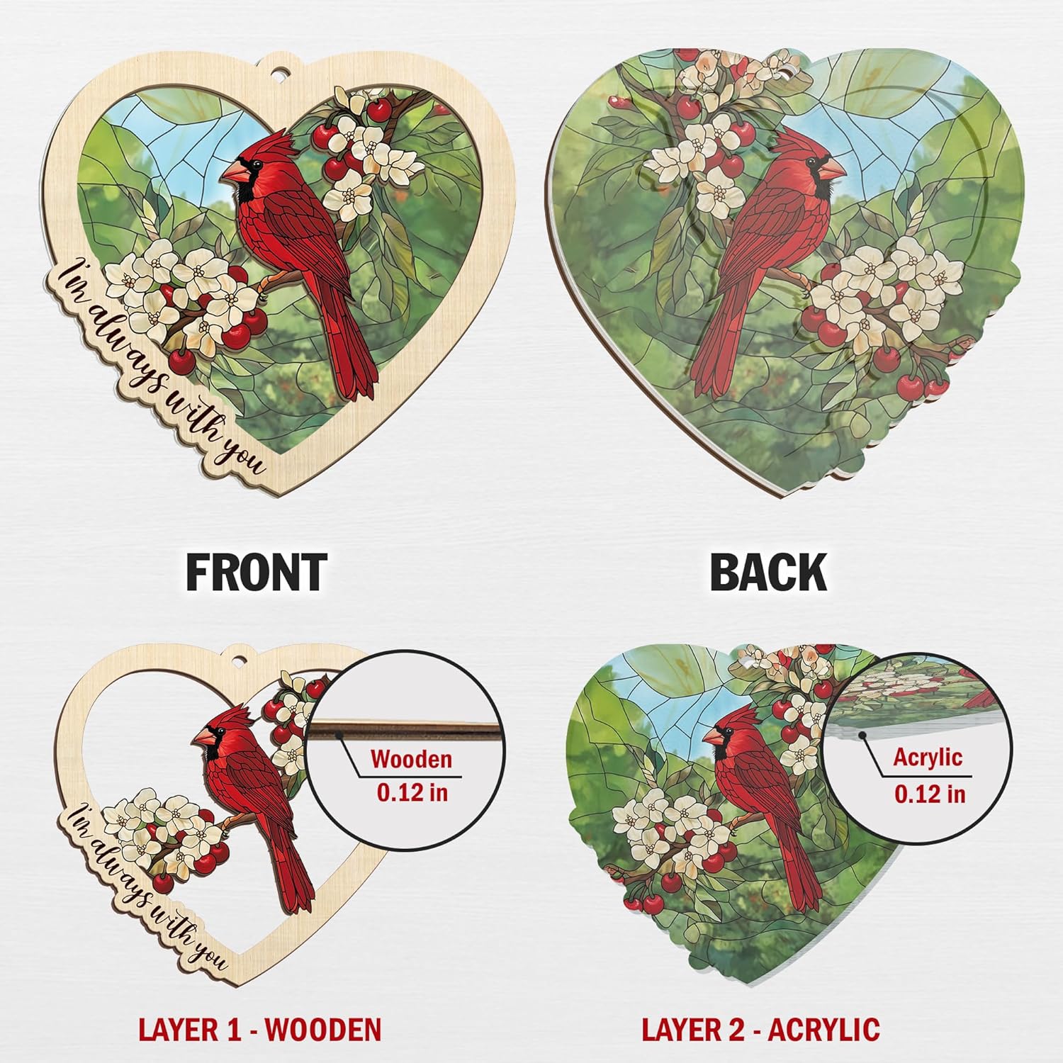 FLAGWIX Sympathy Gifts for Loss of Loved One - Red Cardinal Suncatcher Ornament with Card