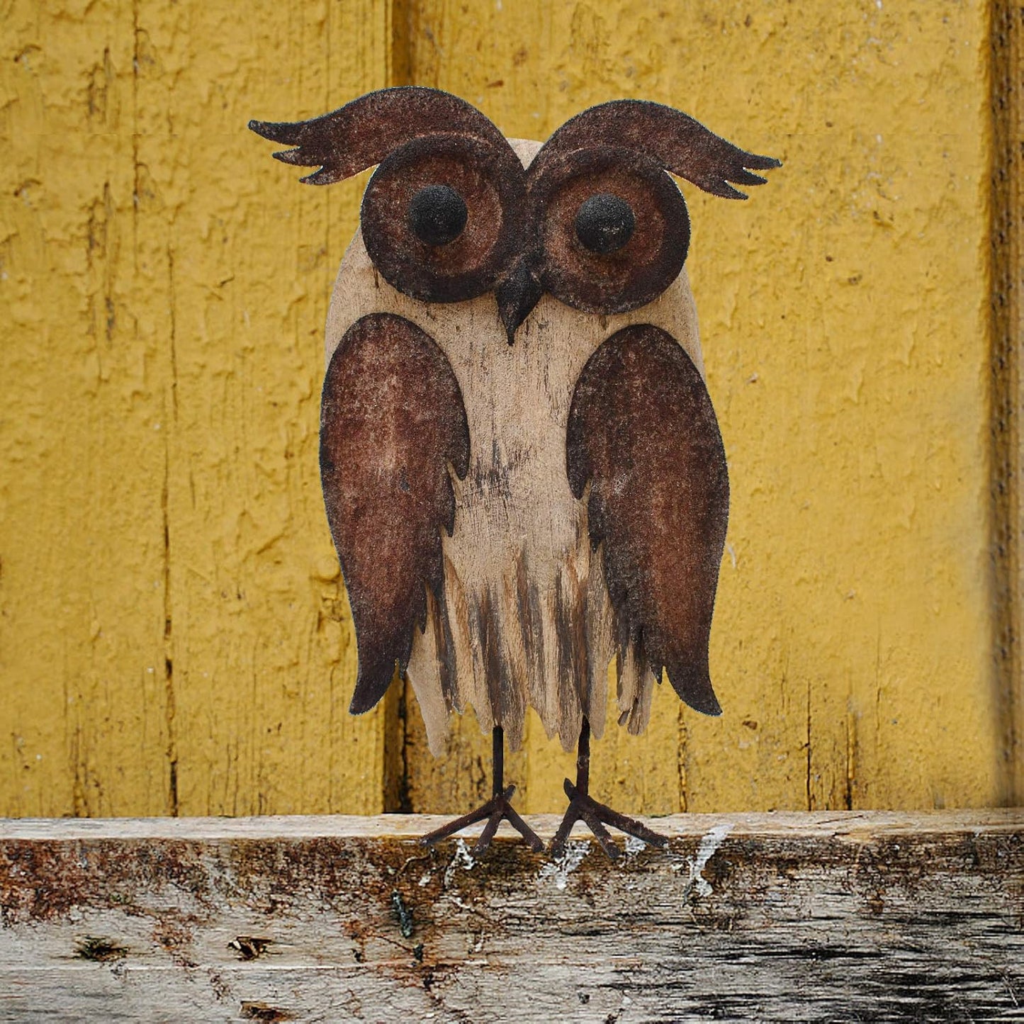 Rustic Owl Figurines Decor Animal Statue for Home - Wooden Stand Owl Sculptures Decorations for