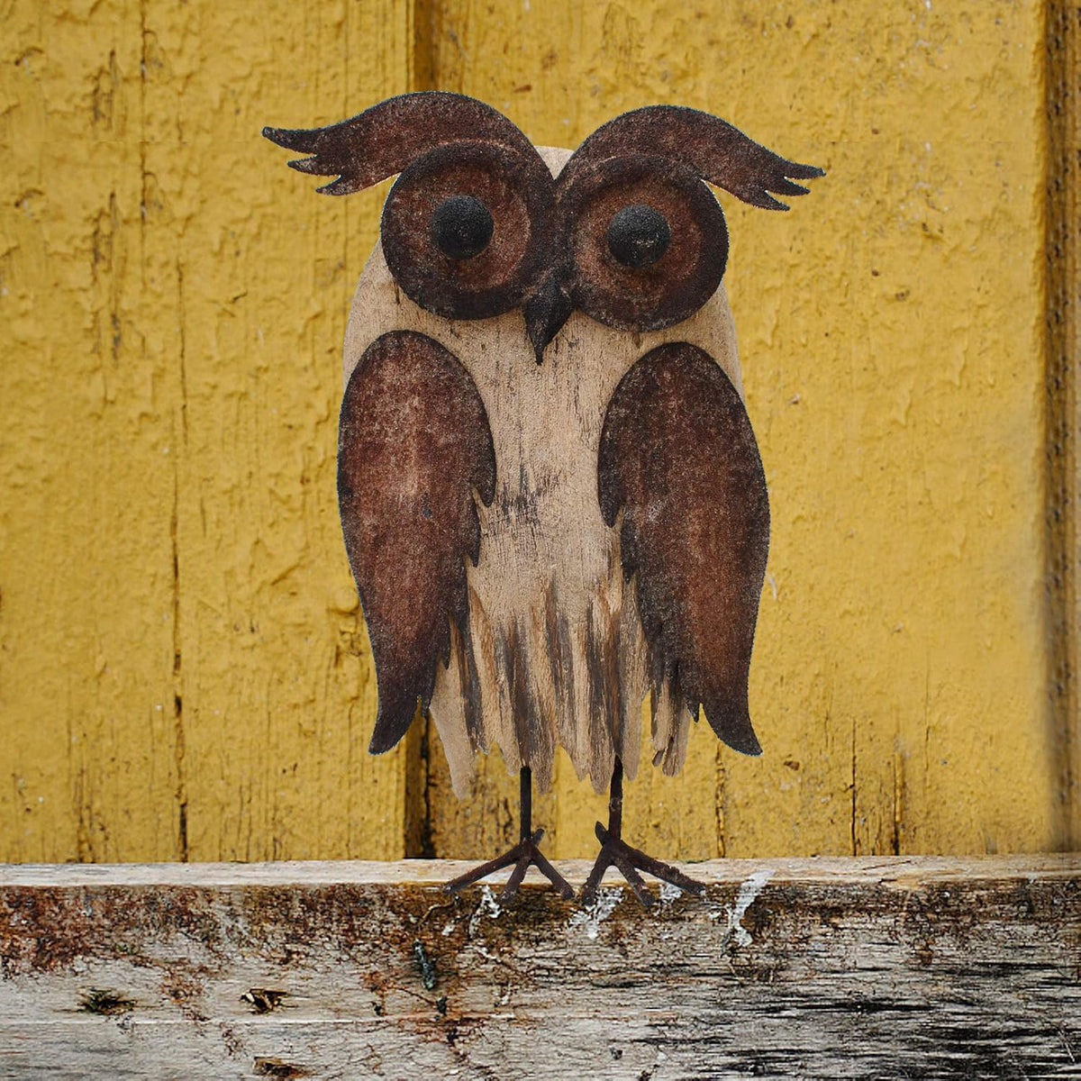 Rustic Owl Figurines Decor Animal Statue for Home - Wooden Stand Owl Sculptures Decorations for