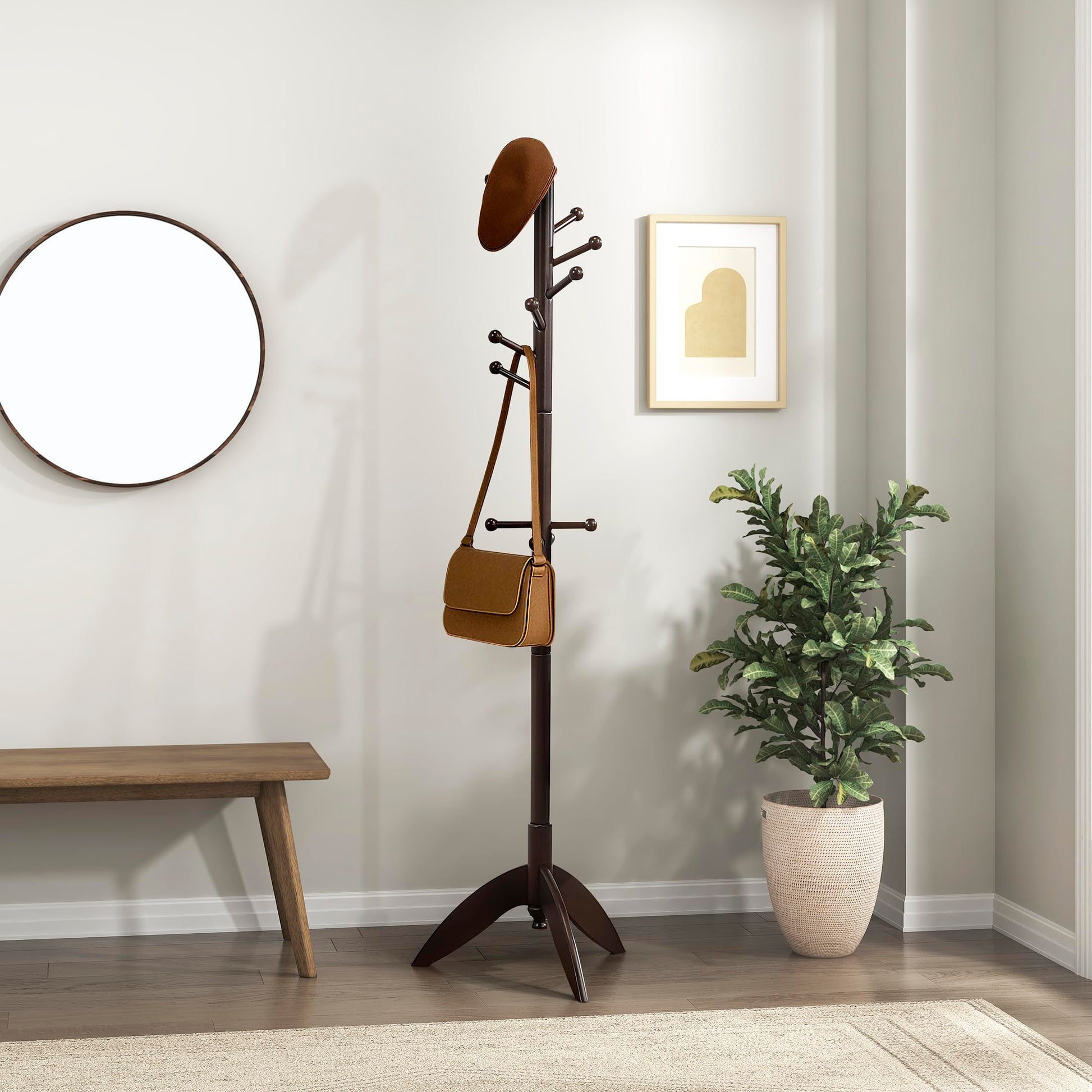 Lexicon Sturdy Solid Wood Coat Rack Stand with 11 Hanging Hooks for Hats,Scarves, Handbags, 7-Tier