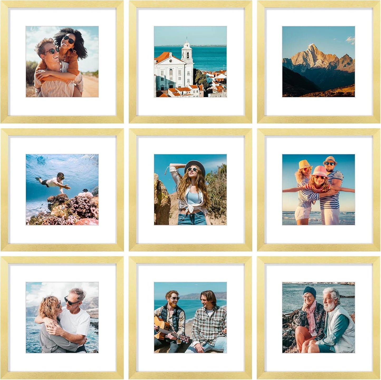Vittanly 12x12 Picture Frames Set of 9, Shatter Resistant Plexiglass, Display 8x8 Pictures with Mat