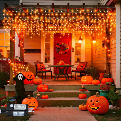 66ft Orange Halloween Lights Outdoor, 640LED Icicle Lights for Outside Indoor Twinkle Christmas