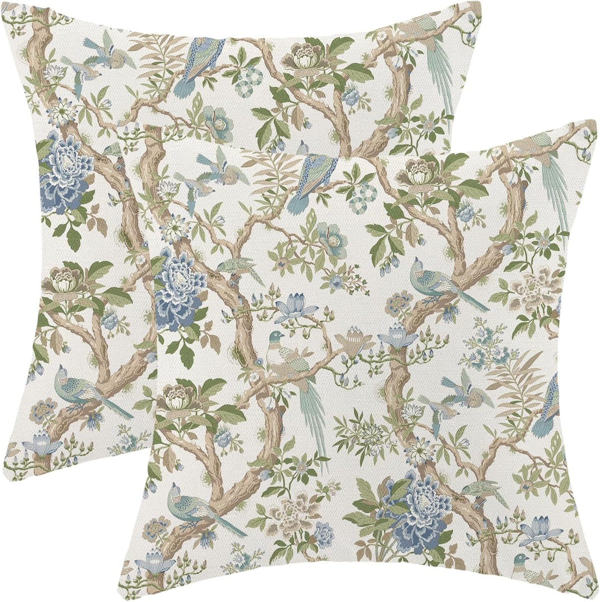CXMEIFLY Chinoiserie Spring Pillow Covers 18 x 18 Inch Set of 2 for Blue Sage Green Vintage Flowers