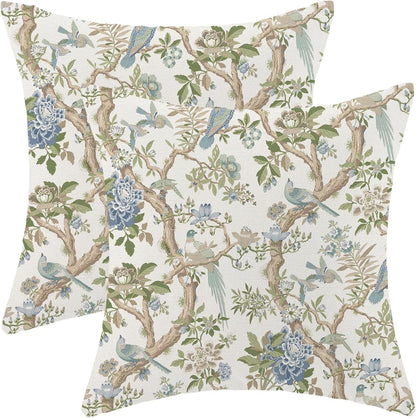 CXMEIFLY Chinoiserie Spring Pillow Covers 20 x 20 Inch Set of 2 for Blue Sage Green Vintage Flowers