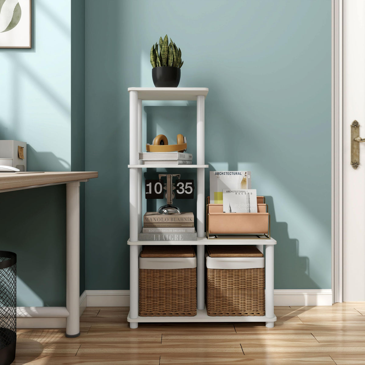 Homes: Inside + Out Apexa Modern 4-Cube Ladder Shelving Units, Collectibles Display Shelves, Easy