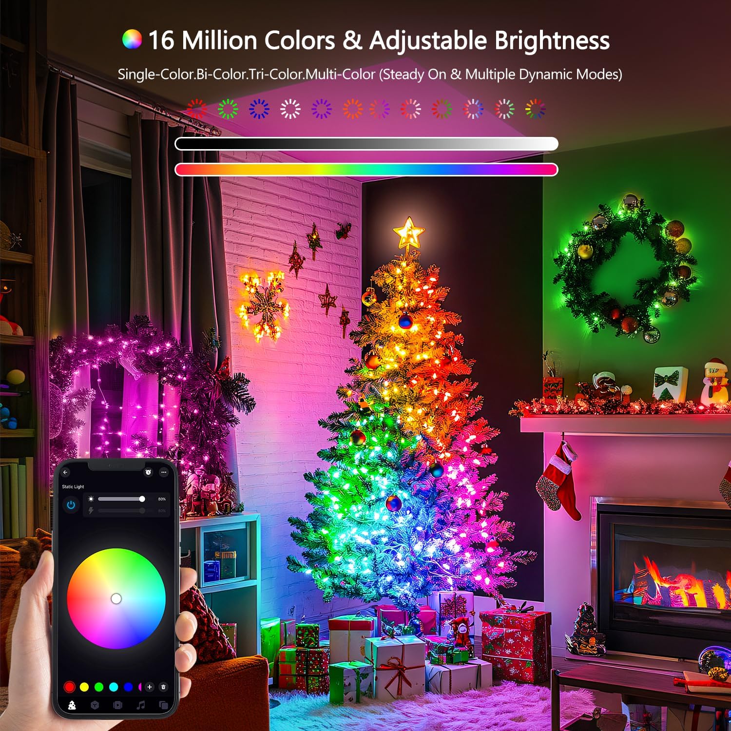 JMEXSUSS 100 LED RGB Christmas Tree Lights Indoor, 33ft Smart Color Changing Christmas Lights