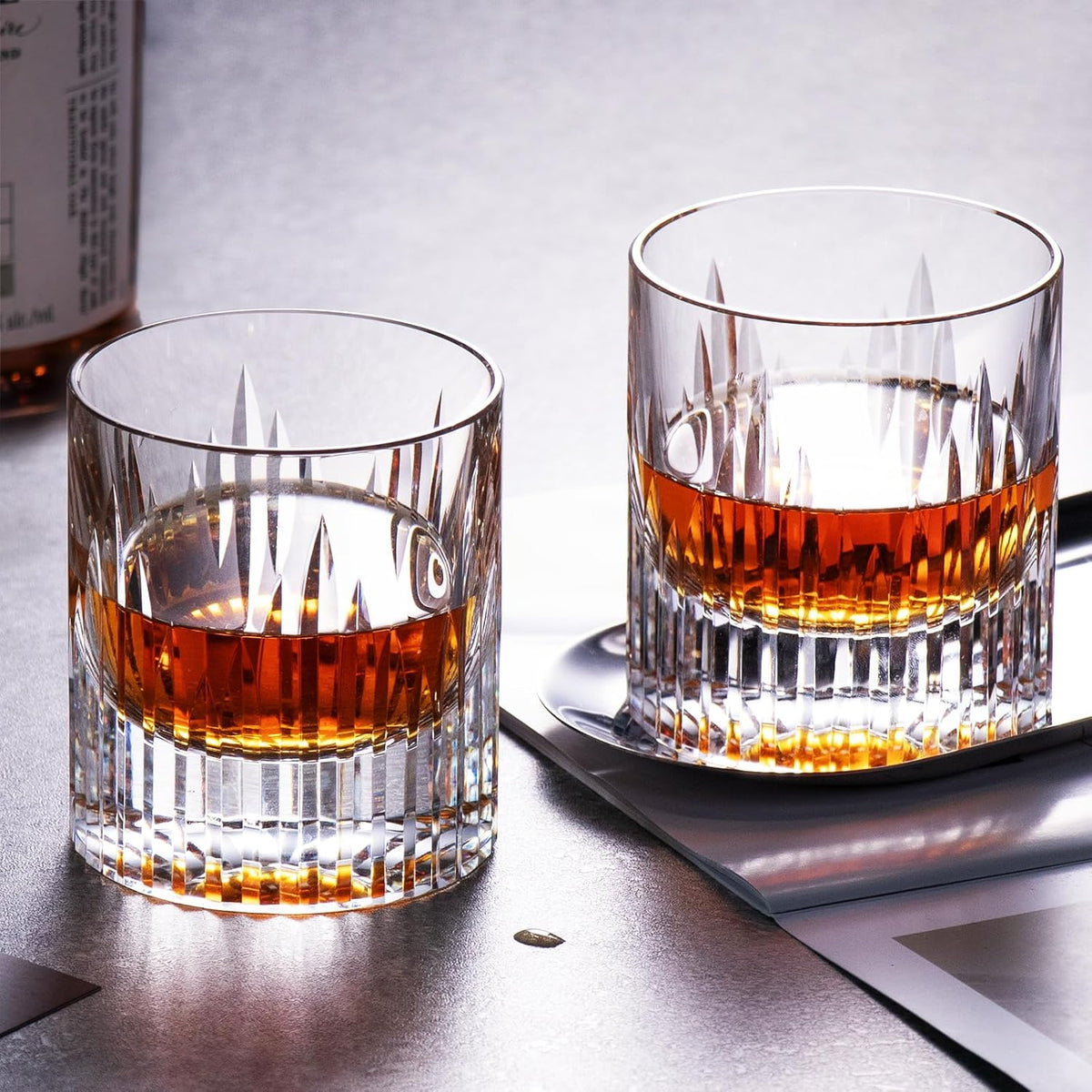 KAMMAK Crystal Whiskey Glasses Set of 2, Luxury 7.44oz Old Fashioned Glasses Stemless, Hand Blown