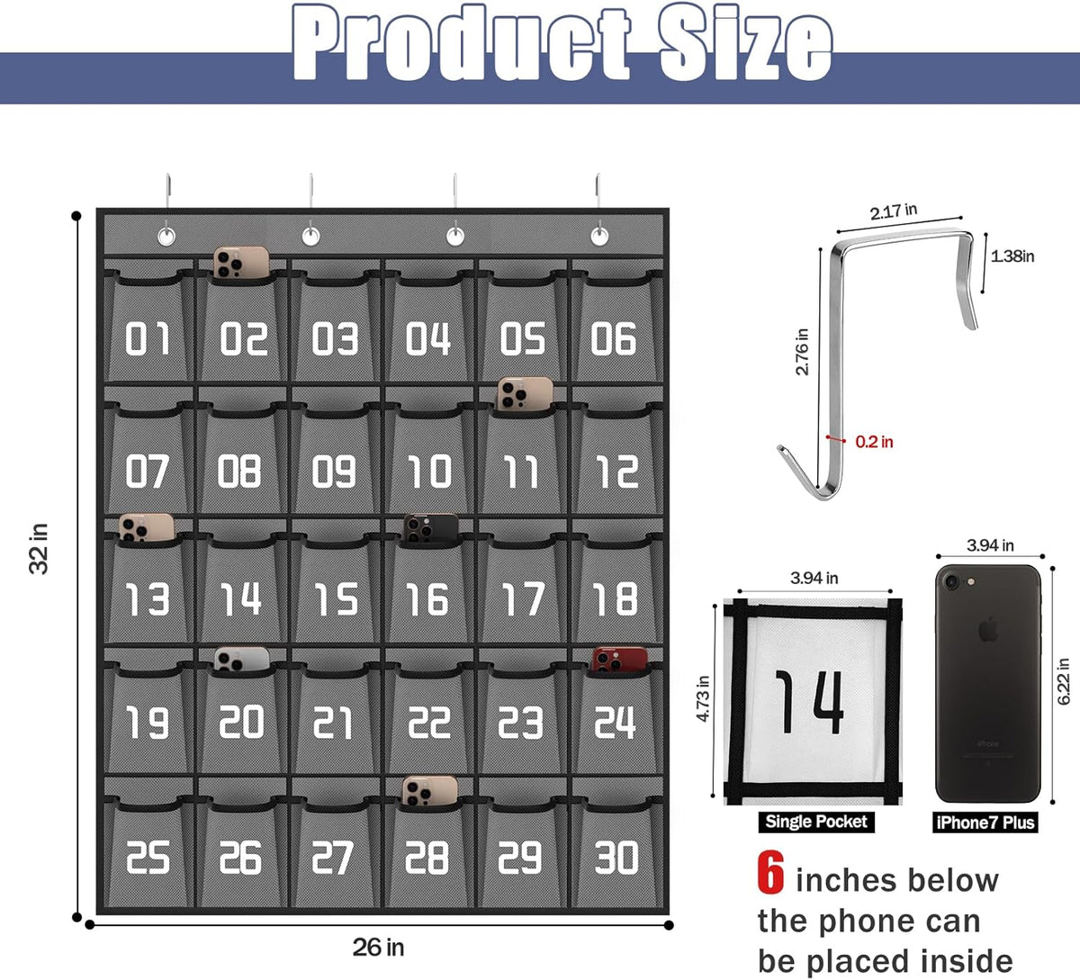 Loghot Classroom Accessories Closet Pocket Chart for Cell Phones Holder Wall Door Hanging Organizer