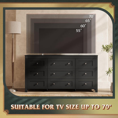 WLIVE Farmhouse Dresser for Bedroom, 63" Wide 9 Drawer Dresser Storage Organizer, Wood Chest of