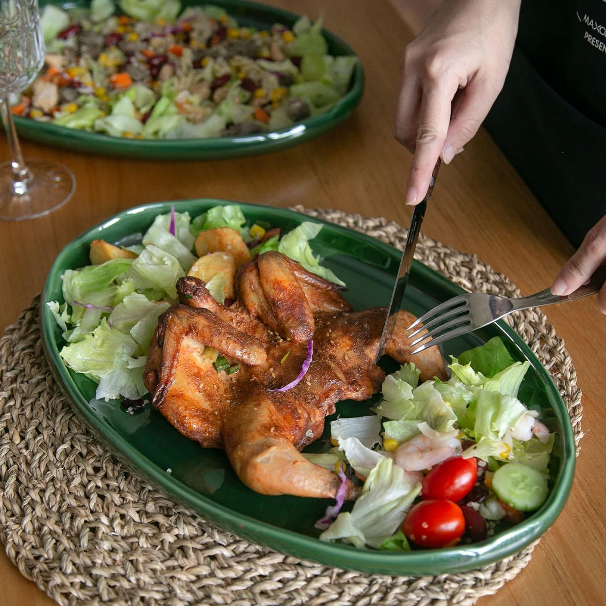 vicrays Ceramic Serving Platter Tray - Extra Large Oval 14.5 Inch Porcelain Dinner Plates Long