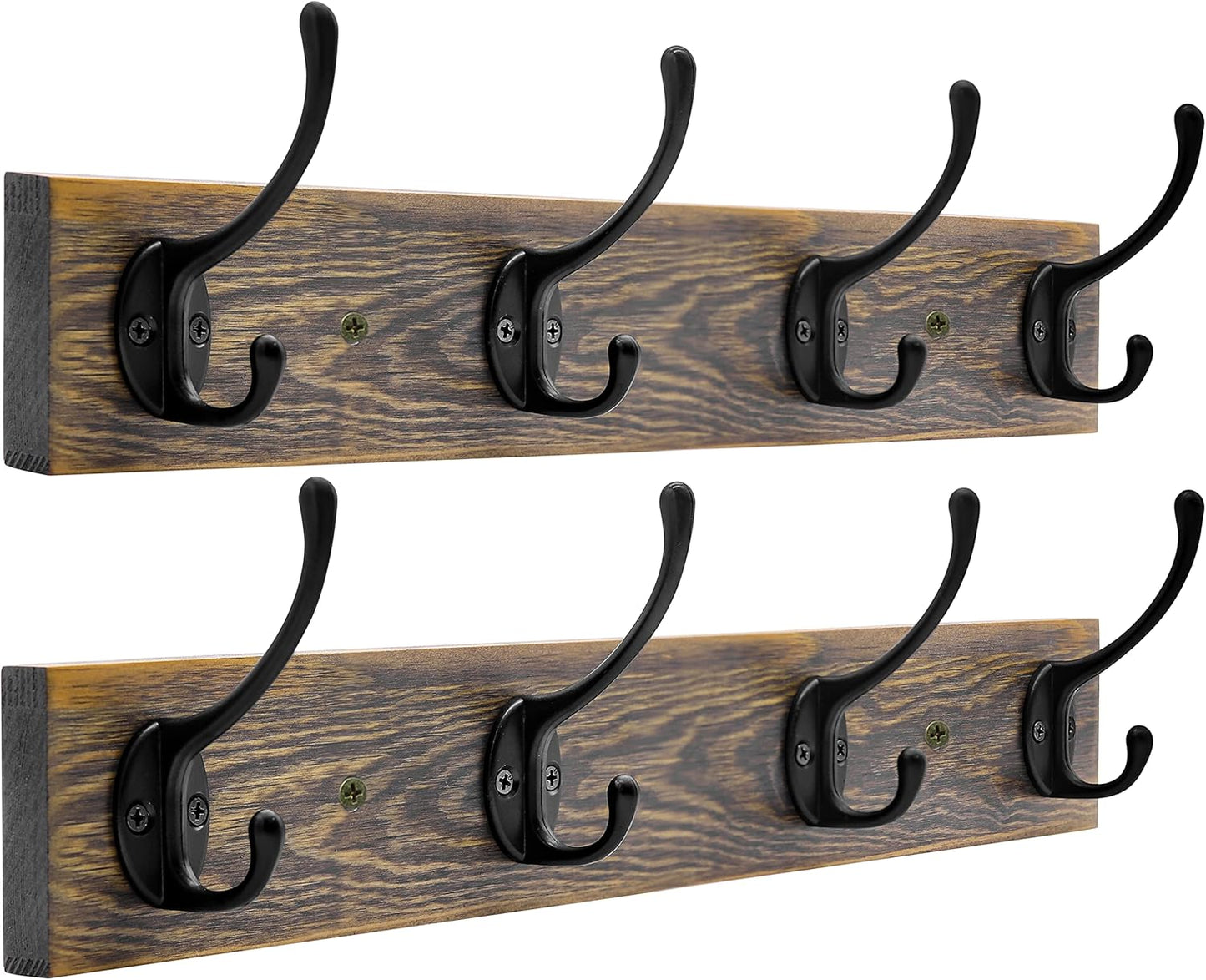 IBosins Wall Mounted Coat Rack, 2 Pack Metal Wood Coat Rack with 8 Black Rustic Hooks for Scarf