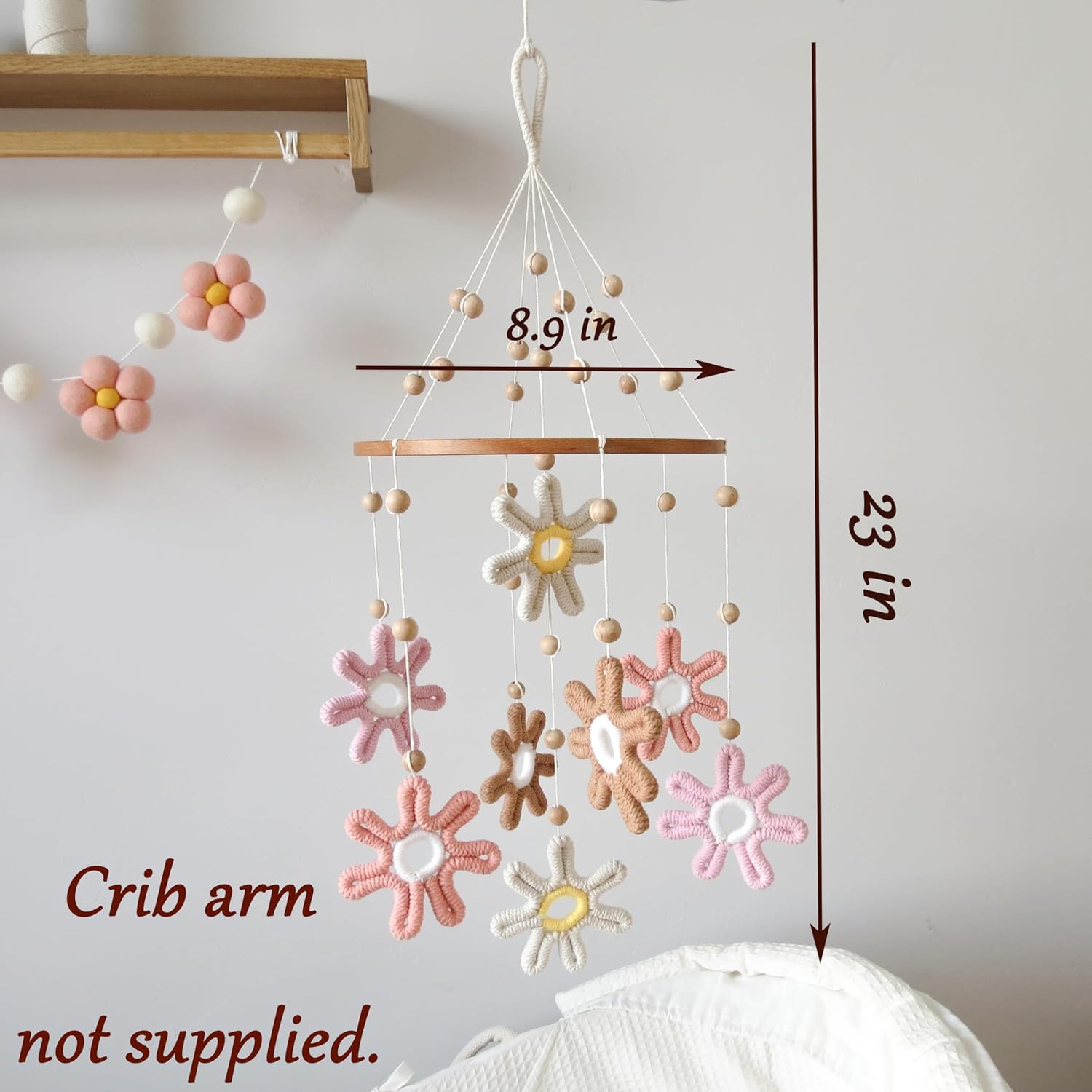 Woven Daisy Mobile for Crib, Baby Crib Mobile for Girls, Boho Daisy Crib Mobile, Daisy Nursery