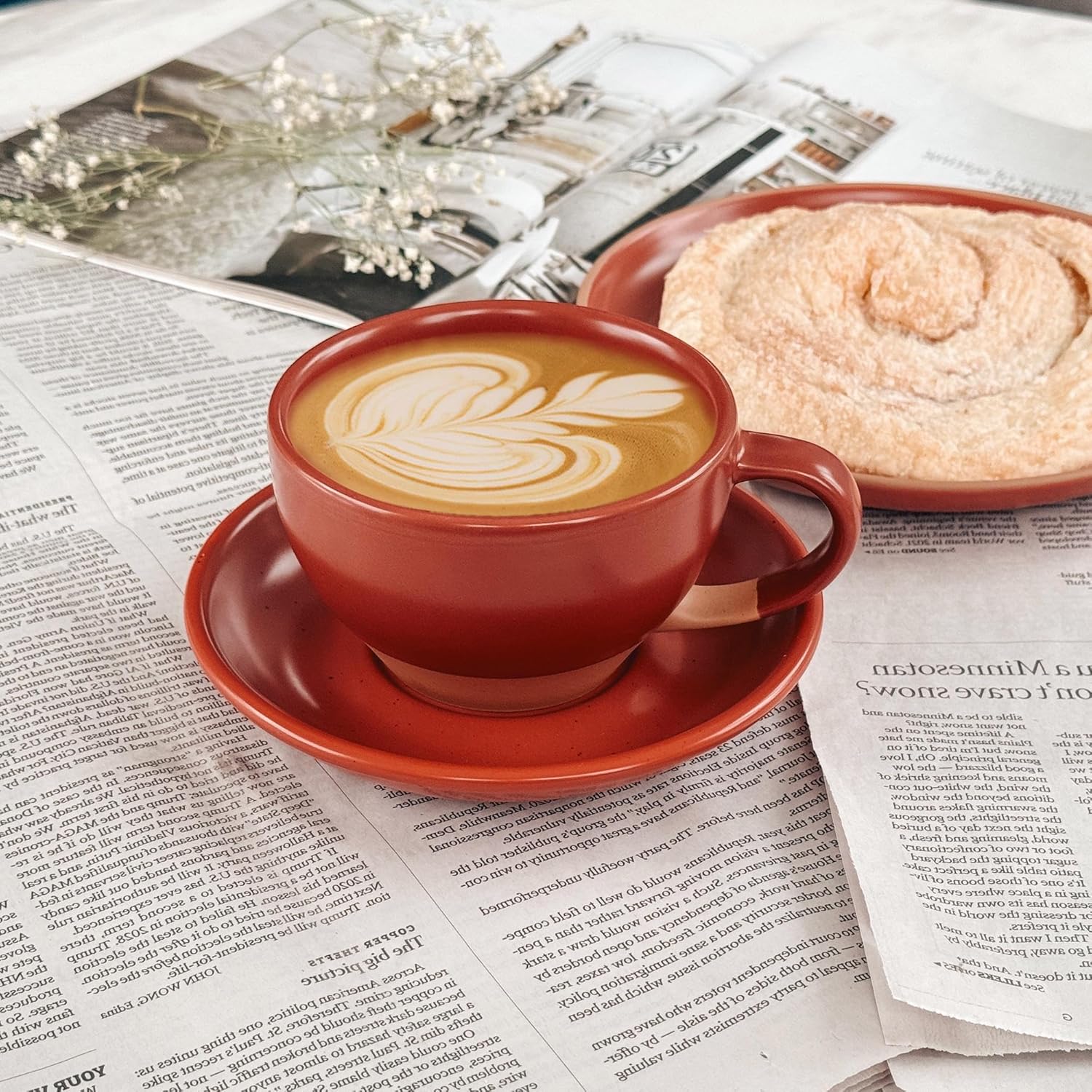 Mora Ceramic Latte Art Mug With Saucer - 10.5 oz, Round Bottom For Perfect Pours - Cafe Cups for