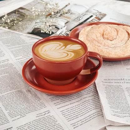 Mora Ceramic Latte Art Mug With Saucer - 10.5 oz, Round Bottom For Perfect Pours - Cafe Cups for