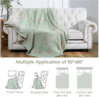 jinchan Boho 100% Cotton Muslin Twin Size 50x60 Inches Blanket Lightweight 4-Layer Quilted Soft
