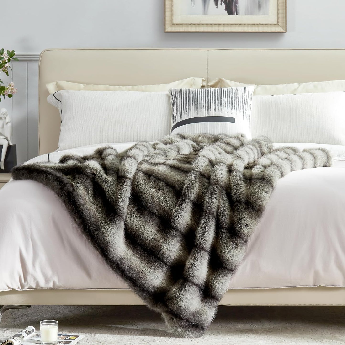 DREAMNINE Premium Luxury Fuzzy Animal Skin Faux Fur Throw Blanket 50" x 60", High-end Reversible