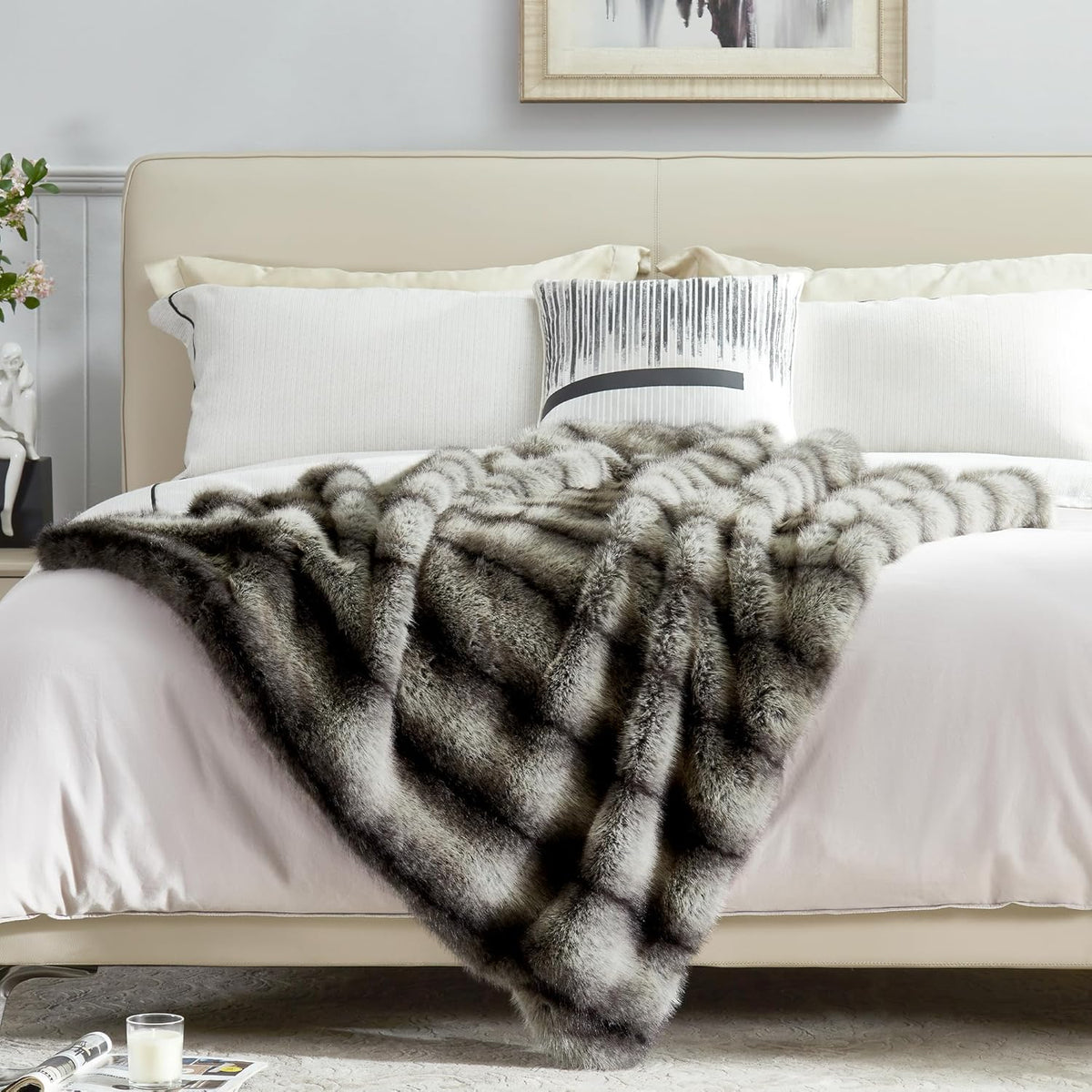 DREAMNINE Premium Luxury Fuzzy Animal Skin Faux Fur Throw Blanket 50" x 60", High-end Reversible