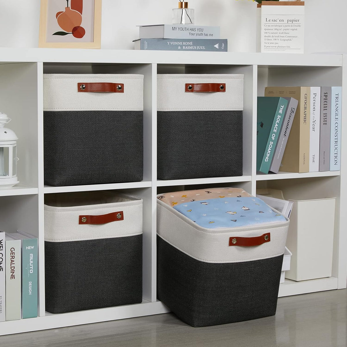DULLEMELO Set Of 4 Cube Storage Bins, Fabric Storage Basket for Shelves Closet Nursery Toy Storage