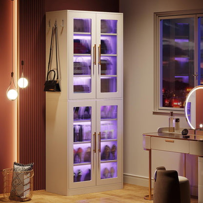 Tribesigns Tall Shoe Storage Cabinet with Acrylic Doors and LED Lights, 8-Tier Entryway Shoe