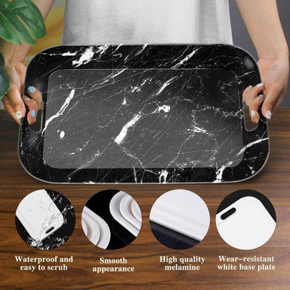 Serving Trays with Handles, 14.5 x 9.8 inch Rectangular Plastic Tray for Restaurant, Kitchen, Black