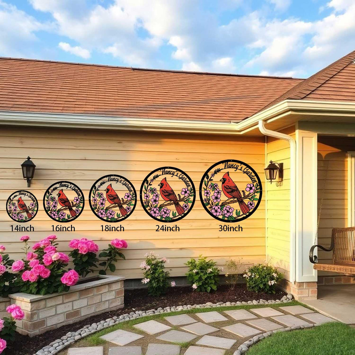 Personalized Name Garden Cardinal Metal Signs with Stake, Custom Family Name Yard Decor for Outdoor