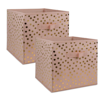 DII Woven Polyester Storage Bin, Polka Dot, Pink & Gold, Small Set of 2