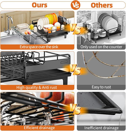 Extendable Dish Drying Rack, Multifunction Dish Rack for Kitchen Counter, Expandable Dish Drainer