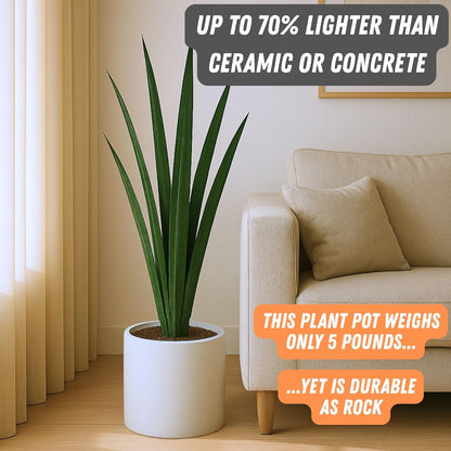 Fox & Fern 10 Inch Plant Pot with Drainage Plug — Premium Lightweight Fiberstone Matte White