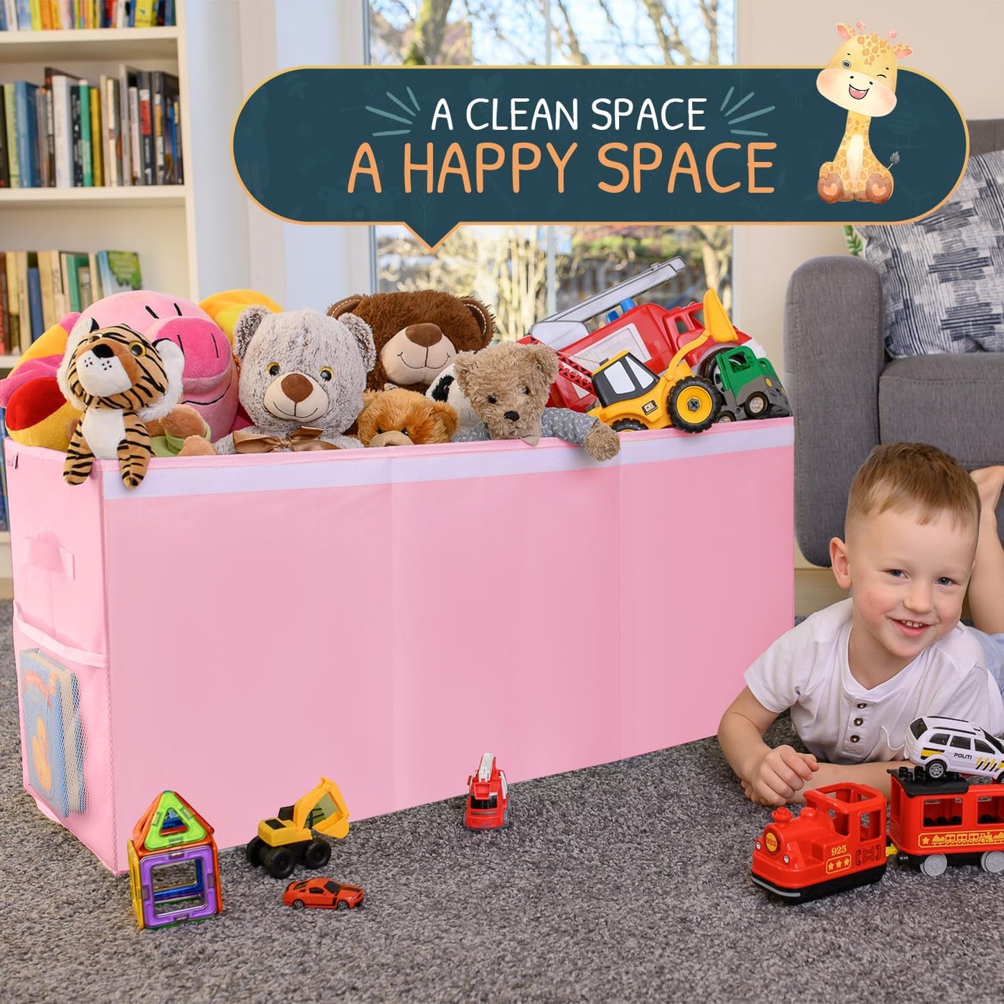 Extra Large Toy Storage Organizer with Lid - Sturdy, Collapsible Toy Chest Storage Box Design