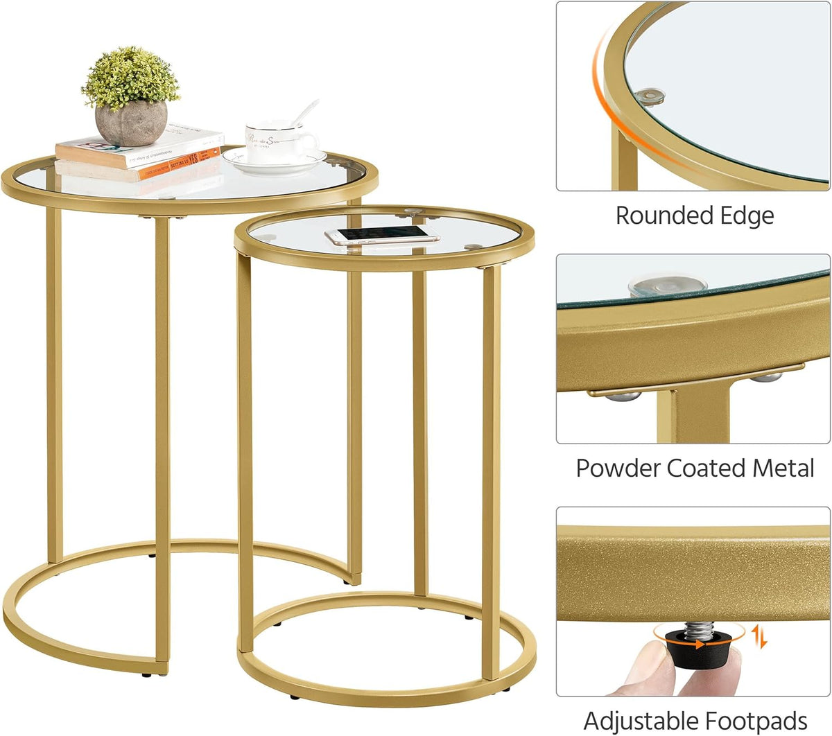 Yaheetech Round Nesting Side Table Stacking Coffee Table, Set of 2 Circular End Tables w/Metal