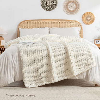 Chunky Knit Blanket Throw, 100% Hand Knit Throw Blanket Handmade Chenille Cable Knit Throw for