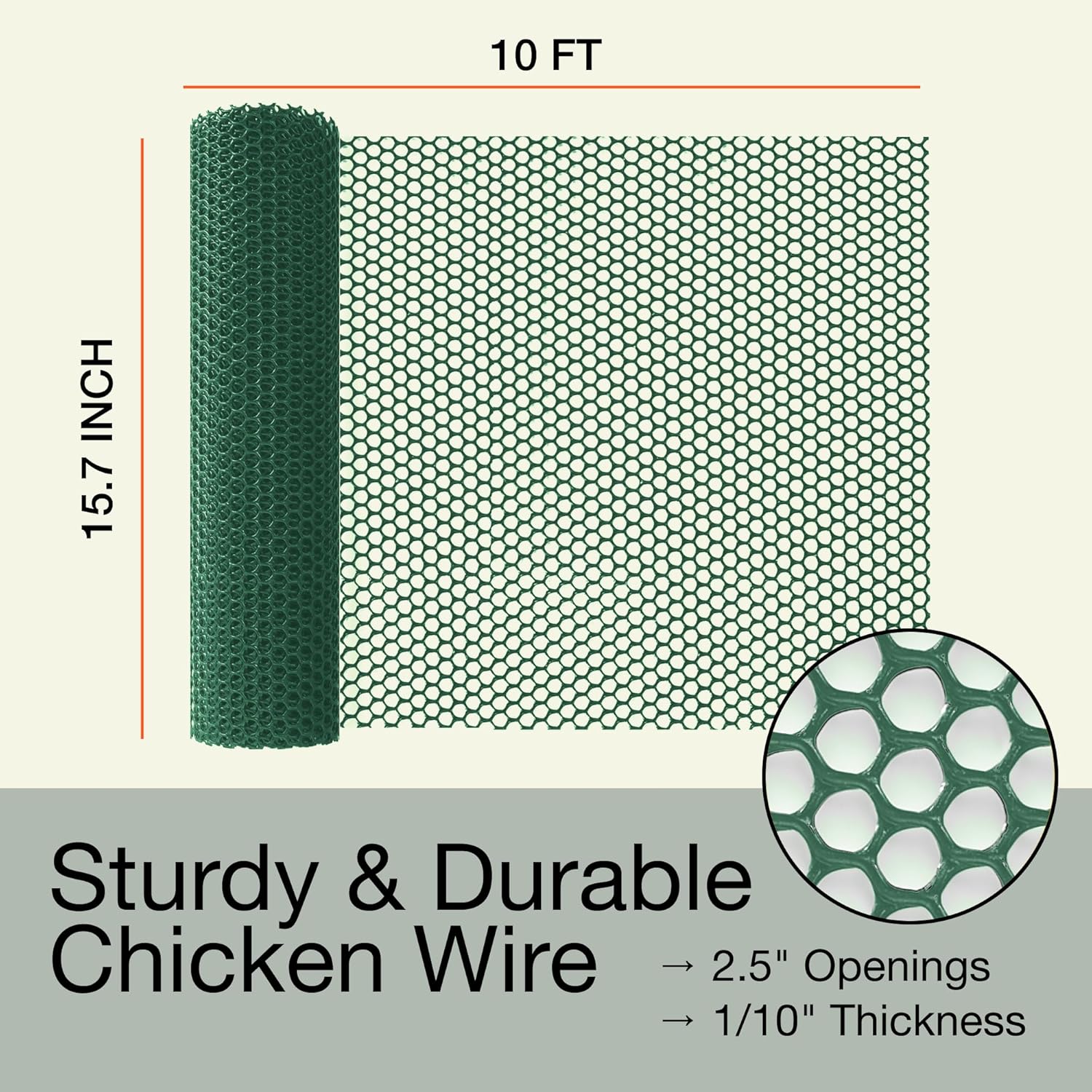 MaPorch Plastic Wire Mesh Fence - Hunter Green, 15.71" x 10 ft - Plastic Chicken Wire Fencing for